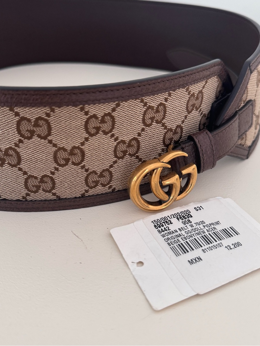 Gucci Beige and Brown GG Canvas Belt with Gold Double G Buckle - Picture 3 of 12